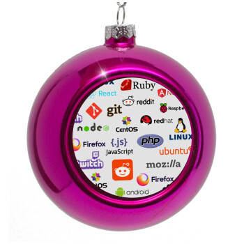 Tech logos, Purple Christmas tree ornament bauble 8cm