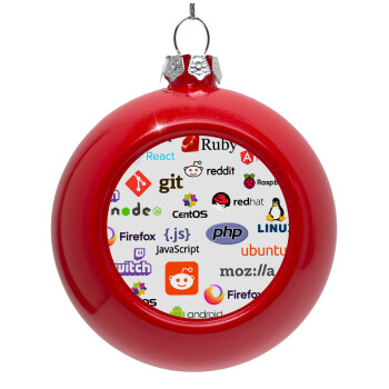 Tech logos, Red Christmas tree ornament bauble 8cm