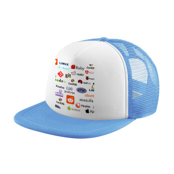 Tech logos, Καπέλο παιδικό Soft Trucker με Δίχτυ ΓΑΛΑΖΙΟ/ΛΕΥΚΟ (POLYESTER, ΠΑΙΔΙΚΟ, ONE SIZE)