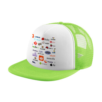 Tech logos, Child's Soft Trucker Hat with Green/White Mesh (POLYESTER, CHILDREN'S, ONE SIZE)