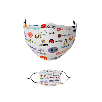 Tech logos, Μάσκα υφασμάτινη παιδική πολλαπλών στρώσεων με υποδοχή φίλτρου