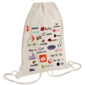 Tech logos, Backpack bag GYMBAG natural (28x40cm)