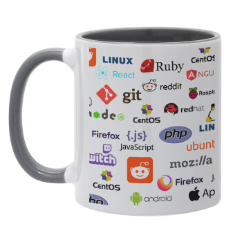 Tech logos, Mug colored grey, ceramic, 330ml