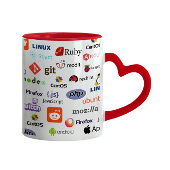 Tech logos, Mug heart red handle, ceramic, 330ml