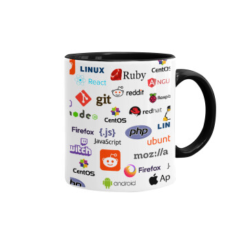 Tech logos, Mug colored black, ceramic, 330ml
