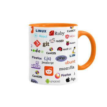 Tech logos, Κούπα χρωματιστή πορτοκαλί, κεραμική, 330ml