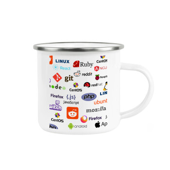 Tech logos, Metallic enamel cup white 360ml