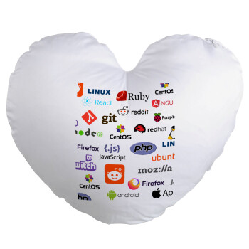 Tech logos, Μαξιλάρι καναπέ καρδιά 40x40cm περιέχεται το  γέμισμα
