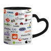 Mug heart black handle, ceramic, 330ml