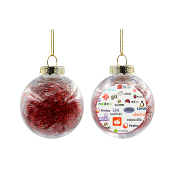 Tech logos, Transparent Christmas tree ball ornament with red filling 8cm