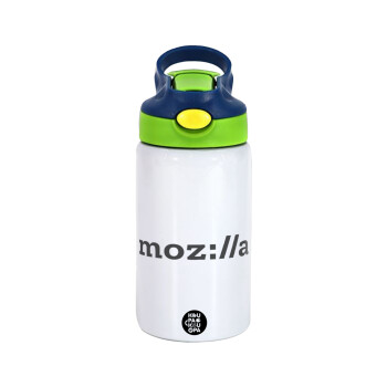 moz:lla, Children's hot water bottle, stainless steel, with safety straw, green, blue (350ml)