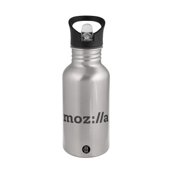 moz:lla, Water bottle Silver with straw, stainless steel 500ml