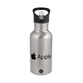 apple, Water bottle Silver with straw, stainless steel 500ml