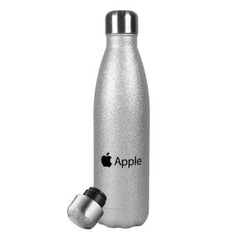 apple, Metallic Glitter Silver Thermos Flask (Stainless steel), double-walled, 500ml