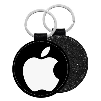 apple, Μπρελόκ Δερματίνη, στρογγυλό ΜΑΥΡΟ (5cm)