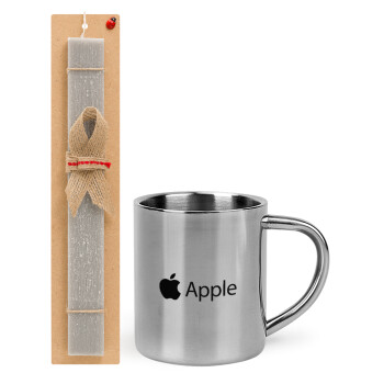 apple, Easter Set, metallic thermal cup (300ml) & Easter aromatic flat candle (30cm) (GRAY)