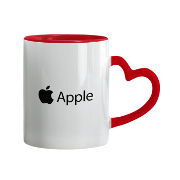 apple, Κούπα καρδιά χερούλι κόκκινη, κεραμική, 330ml