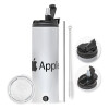 Travel Tumbler 2 Lids, with metal straw & cleaning brush (Stainless steel 304 Food grade, BPA free, 600ml)