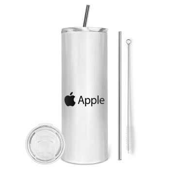 apple, Eco friendly ποτήρι θερμό (tumbler) από ανοξείδωτο ατσάλι 600ml, με μεταλλικό καλαμάκι & βούρτσα καθαρισμού