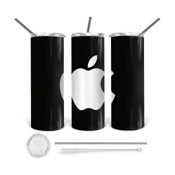 apple, Tumbler ποτήρι θερμό από ανοξείδωτο ατσάλι 600ml, με μεταλλικό καλαμάκι & βούρτσα καθαρισμού