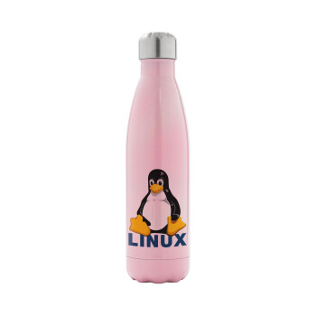 Linux, Μεταλλικό παγούρι θερμός Ροζ Ιριδίζον (Stainless steel), διπλού τοιχώματος, 500ml