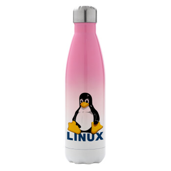 Linux, Μεταλλικό παγούρι θερμός Ροζ/Λευκό (Stainless steel), διπλού τοιχώματος, 500ml