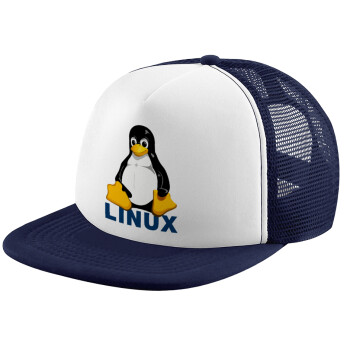 Linux, Adult Soft Trucker Hat with Dark Blue/White Mesh (POLYESTER, ADULT, UNISEX, ONE SIZE)