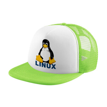 Linux, Child's Soft Trucker Hat with Green/White Mesh (POLYESTER, CHILDREN'S, ONE SIZE)