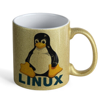 Linux, Κούπα Χρυσή Glitter που γυαλίζει, κεραμική, 330ml