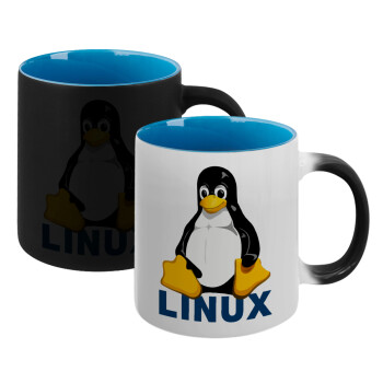 Linux, Κούπα Μαγική εσωτερικό μπλε, κεραμική 330ml που αλλάζει χρώμα με το ζεστό ρόφημα