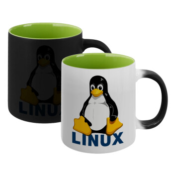 Linux, Κούπα Μαγική εσωτερικό πράσινο, κεραμική 330ml που αλλάζει χρώμα με το ζεστό ρόφημα