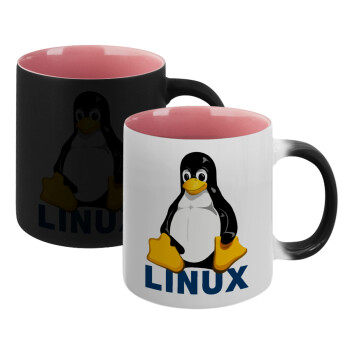 Linux, Κούπα Μαγική εσωτερικό ΡΟΖ, κεραμική 330ml που αλλάζει χρώμα με το ζεστό ρόφημα