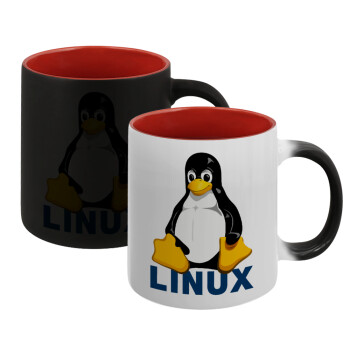 Linux, Κούπα Μαγική εσωτερικό κόκκινο, κεραμική, 330ml που αλλάζει χρώμα με το ζεστό ρόφημα