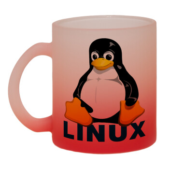 Linux, Κούπα γυάλινη δίχρωμη με βάση το κόκκινο ματ, 330ml