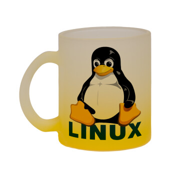 Linux, Κούπα γυάλινη δίχρωμη με βάση το κίτρινο ματ, 330ml