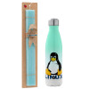 Easter Set, Metallic green/white thermos (Stainless steel), double-walled, 500ml & scented flat Easter candle (30cm) (TURQUOISE)