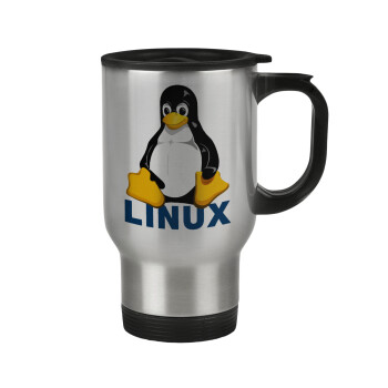 Linux, Stainless steel travel mug with lid, double wall 450ml