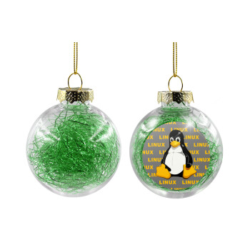 Linux, Transparent Christmas tree ball ornament with green filling 8cm