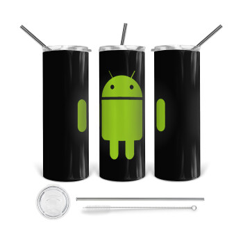 Android, Tumbler ποτήρι θερμό από ανοξείδωτο ατσάλι 600ml, με μεταλλικό καλαμάκι & βούρτσα καθαρισμού