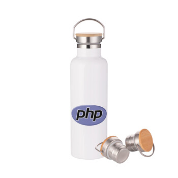 PHP, Stainless steel White with wooden lid (bamboo), double wall, 750ml