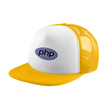 PHP, Adult Soft Trucker Hat with Yellow/White Mesh (POLYESTER, ADULT, UNISEX, ONE SIZE)