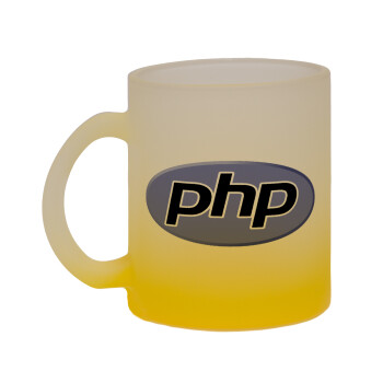 PHP, Κούπα γυάλινη δίχρωμη με βάση το κίτρινο ματ, 330ml