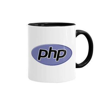 PHP, Κούπα χρωματιστή μαύρη, κεραμική, 330ml