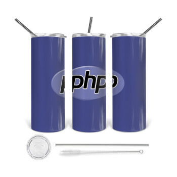 PHP, Tumbler ποτήρι θερμό από ανοξείδωτο ατσάλι 600ml, με μεταλλικό καλαμάκι & βούρτσα καθαρισμού