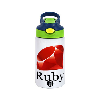 Ruby, Children's hot water bottle, stainless steel, with safety straw, green, blue (350ml)