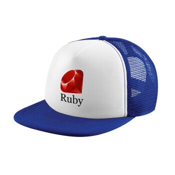 Ruby, Adult Soft Trucker Hat with Blue/White Mesh (POLYESTER, ADULT, UNISEX, ONE SIZE)