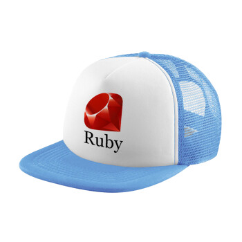 Ruby, Child's Soft Trucker Hat with Blue/White Mesh (POLYESTER, CHILD, ONE SIZE)