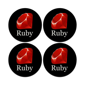 Ruby, SET of 4 round wooden coasters (9cm)