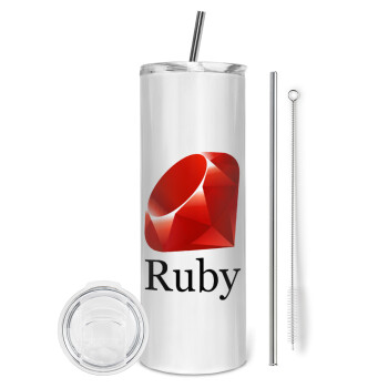 Ruby, Eco friendly stainless steel tumbler 600ml, with metal straw & cleaning brush