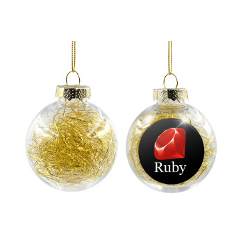 Ruby, Transparent Christmas tree ball ornament with gold filling 8cm